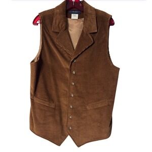 Breeches Mens Brown Corduroy Vest Large Made in USA Cotton Button Front